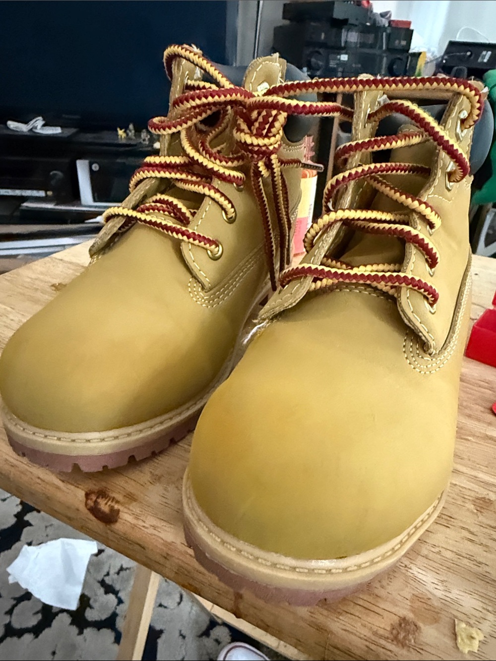 Kids Wheat Work Boots with Red-Trim Laces - Comfortable Lace-Up